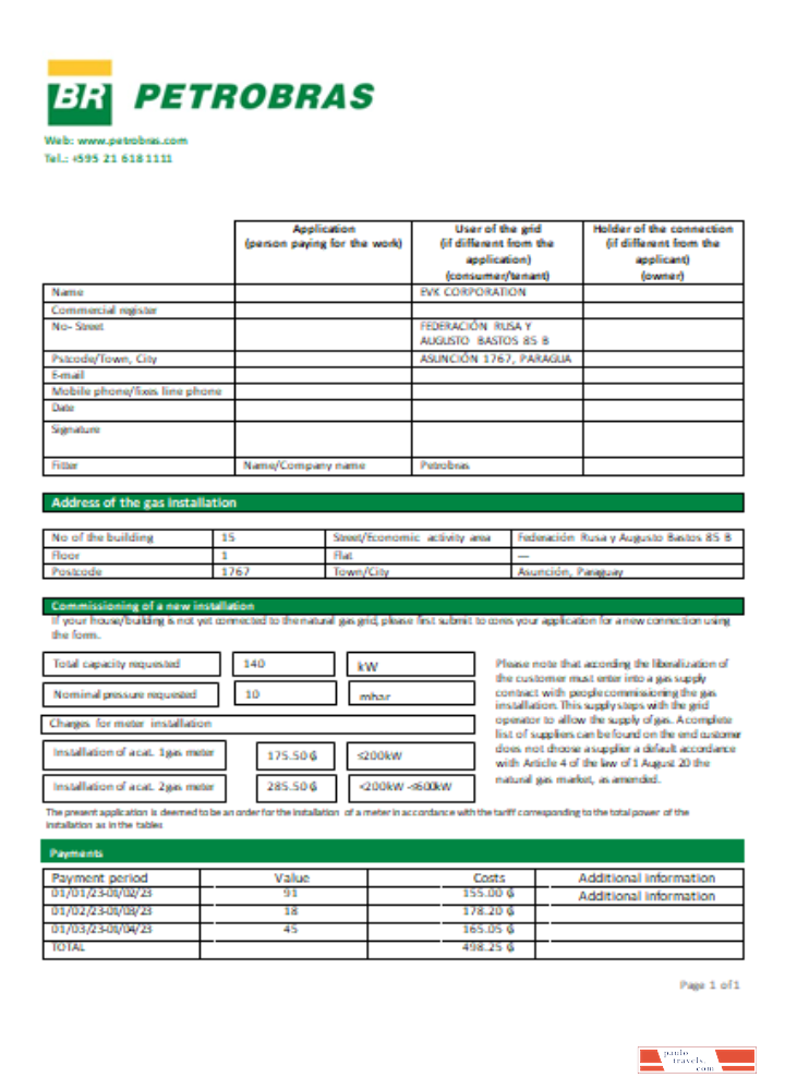 Petrobras Paraguay Operations and Logistics gas company utility business bill, SCR PSD template